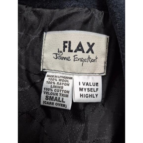 Flax by Jeanne Engelhart 100% Wool Coat Cotton Velour Trim Fully Lined Sz S - Picture 6 of 8